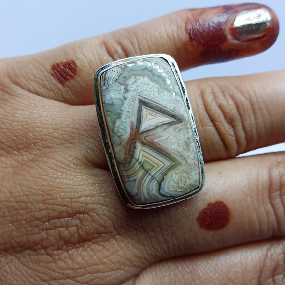 🏜️ OOAK Crazy Lace unique rectangle ring size 8 - Picture 4 of 9